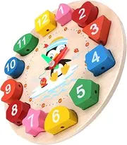 TIDTALEO Educational Penguin Clock for Cognitive Learning Clock Shapes Numbers Wooden Design for Birthdays Day