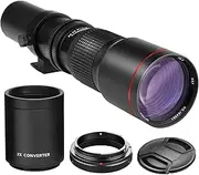 High-Power 500mm/1000mm f/8 Manual Telephoto Lens for Sony Alpha a7 IV, A7C II, a7r, a7R IIIA, a7s, a6400, a6500, a6700, a6300, a6000, a5100, a5000, a3000, NEX-6, NEX-7 E-Mount Cameras