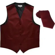 New Polyester formal Men's Tuxedo Vest Waistcoat & tie solid Burgundy Prom