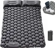 Double Camping Pad - Upgraded Inflatable Self-Inflating Mat with Foot Pump and Pillow - Gray