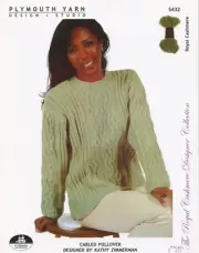 Plymouth Yarn Knitting Pattern S432 Cabled Pullover Kathy Zimmerman S-2X 36"-51"