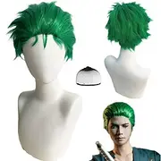 Green Spiky Short Wig Layered Wig for Men for Anime Cospaly Costume Staight Synthetic Wig for Carnival Christmas Event with Wig Cap St.Patrick's Day Wigs