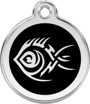 Red Dingo Tribal Fish Black Tag - Lifetime Guarantee - Cat, Dog, Pet ID Tag Engr
