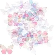 Butterfly Lace Trims Lace Butterfly Applique Sew on Iron On Patches 100pcs Embroidered Butterfly Embellishments Colorful Organza Butterfly for DIY Crafts Clothes Dress Hat