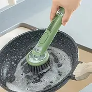 2pcs Dishwashing Brush with Soap Dispenser, Ergonomic Long Handle Green Scrub Brush, Replaceable Head, Multi-Color, for Pots, Pans, Sink Cleaning, Essential Ki