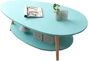 Exquisite Nordic Side Table, Wooden Sofa Table 2-Tier Storage Center Table for Living Room Easy Assemble Oval Coffee Tables 90 * 50 * 45cm(Size:90 * 50 * 42cm,Color:Blue)