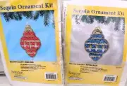 Set of 2 Sequin & Bead Christmas Ornament KITS Sultans Glory Royal Blue Rose Red