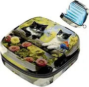Period Bag,Sanitary Napkin Storage Bag,Bird and Cat Flower,Tampon Bag for Purse