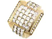 10k or 14k Yellow Gold Cluster White CZ Square Wrap Design Mens Ring