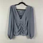Abercrombie & Fitch Gray Peasant Top Smocked Puff Sleeve Blouse Size M