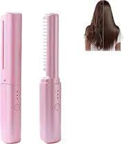 Latest Hairdressing Comb, 2025 Ceramic Hair Dressing Comb, Mini Dual Purpose Curling Iron Smooth Straight, Minis Dual Purpose Curling iron, Rechargeable Mini Hair Straightener (Pink)