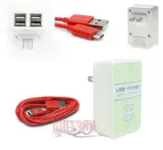 4 USB PORT WALL ADAPTER+10FT CABLE POWER CHARGER RED HTC ONE LUMIA 1520 MOTO X