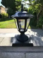 Set Of 4 Solar Black Hexagon Cap Light With White SMD LED For 6"x6" Fence Post
