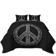 Mandala Pattern Black and White Peace Sign Coverlet