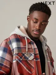 Orange Check Hooded Borg Lined Shacket (B35119) | $68
