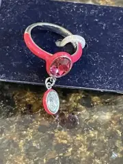 SWAROVSKI Swan Signed Red and Clear Crystal Dangling Ring Size 6 New