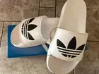 New 11/12 Adidas ADILETTE Slides Sandals Cloud White Core Black Logo GX4297