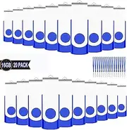 16GB Bulk USB Flash Drives 20 Pack, EASTBULL USB 2.0 Swivel USB Stick Pack Metal Gig Stick Pen Memory Stick Fold Storage (Blue)