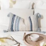 Decorative Lumbar Throw Pillow Cover 14x24 Boho Coastal Blue Accent Cushion f...
