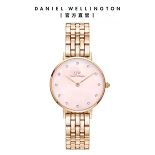 Daniel Wellington 手錶 Petite Melrose Lumine 28mm 星辰貝母盤珠寶式錶鏈-粉錶盤-玫瑰金框(DW00100617)