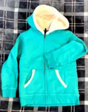 New Lands End Girls Sherpa Lined Zip Front Hoodie Jacket Size Small S 6 7 Jade