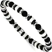 [JewelryWeb] 6.5mm Stainless Steel Polished White Howlite Black Simulated Onyx 19 Centimeters Stretch bracelet Stretch-Bracelet for Women