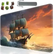 SOTWONSO Board Game TCG Playmat Table Mats Games Size 60X35 cm Mousepad Compatible for MTG RPG CCG Trading Card Game Play mats with 6 Dice (Playmat 65) Pirate Ship