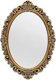 [OIGUMR] Oval Wall Mirror Mirror Vintage Hanging Mirrors for Bedroom Living-Room Dresser Decor (Gold；Frame Size：15.7 x 11.2 inch)