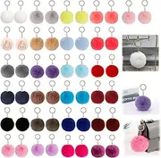 [LQKS] 50 Pcs Colorful Poms Keychains, Fluffy Ball Key Chain Faux Rabbit Fur Pompoms Keyrings for Girls Women Hats Shoes Bags Accessories,Pom Pom Puff Ball with Keychain,Mixed Color(6cm/2.36'') ﻿