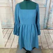 Pretty Garden Teal Dress Balloon Sleeve, Hem Size XL Peasant Look