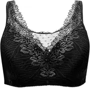 [ANRIO] Plus Size Lace Bralette Gifts for Mastectomy Women Cotton Lining Underwear Full Coverage Vest Daily Bras with Pockets (Color : Black, Size : 100/44B)