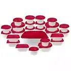 LexiHome, Nested 50-Piece Plastic Food Storage Container Set, Red Lids Rectangle