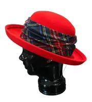 NWT Vintage NORDSTROM 100% Wool Felt Hat Red Tartan Plaid Holiday Adult OS ITALY