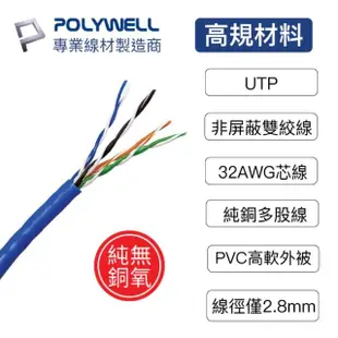 【POLYWELL】CAT6 極細高速網路線 0.5M 黑色 橘色