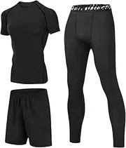[NAMSAT] Compression Shirt Gym Clothes for Men, incluir Shirt Pants Hoodie Jacket for Men outdoor sports running fitness, 3pcs-b, Large, 3pcs-b, Large