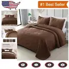 Oversized California King Bedding Set: Soft Brown Geometric Quilt & Pillow Shams