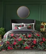 TED BAKER Metropolis Full/Queen Duvet Cover Black Red Green Blue Floral