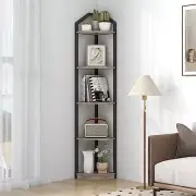 5 Tier Corner Shelf, 70” Corner Shelf Stand, Corner Bookshelf Rustic Grey