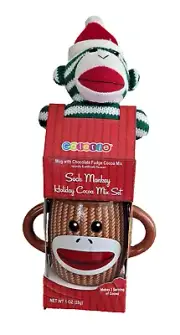 Sock Monkey Holiday Christmas Cocoa Mix Mug Monkey Plush, EXPIRED 2015, NIB, NOS