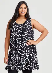 [Virtuelle] Taking Shape Natural Swirl Print Pocket Tunic Size 20 in Black Swirl Print - Plus Size Women's Clothing Black Swirl Print