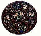 2' round Design black marble side coffee Table Top inlay malachite bird Table