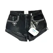 One Teaspoon Shorts Womens 32 Washed Black Royale Bandit Denim Mid Rise NEW