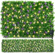 Expandable Fence with Solar String Lights, 11.8X70.8" Waterproof Artificial Hedg