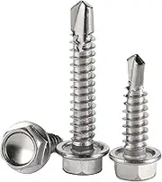 #12 x 1-1/4" (3/4" to 2-1/2" Available) Hex Washer Head Self Drilling Screws, Self Tapping Sheet Metal Tek Screws, 410 Stainless Steel, 50 PCS