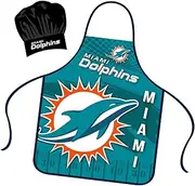 Miami Dolphins Apron Chef Hat Set Full Color Universal Size Tie Back Grilling Tailgate BBQ Cooking Host, Team Color