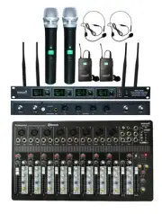 10 Channel Bluetooth USB Mp3 Mixer Karaoke Stage Mixing, UHF Wireless Mic System