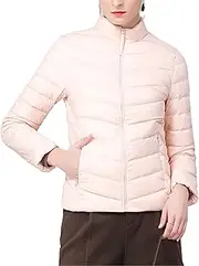 [JEShifangjiusu] Women's Waterproof Windbreaker Parka Jacket Lightweight Zip Quilted Sports Coat, Pink, M