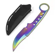 ASR Tactical Full Tang Clip Point Blade Slim Kydex Sheath Hook Handle - Rainbow