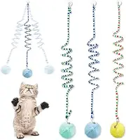 3 Pcs Cat Spring Toys with Self Adhesive Suction Cup Door Ceiling Hanging Cat Toy Interactive Cat Coil Toys for Indoor Cat Ball Toys with Bell, Foldable Plush Rope Tail Cat Teaser Toy for Kitten Play