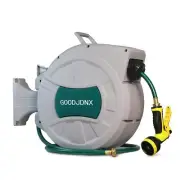 Retractable Garden Hose Reel 100ft, Wall-Mounted Water Hose Reel with Slow Re...